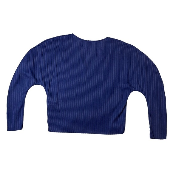 NWT Zara Trafaluc Blue Long Sleeved Stripe Textured V-Neck Top - Size Small - Picture 7 of 12